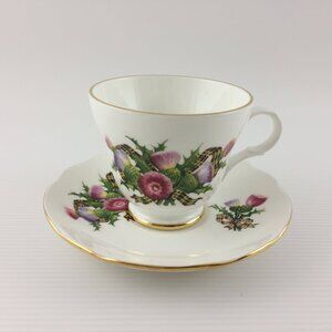 Crown Trent Vintage Scottish Thiste and Tartan Teacup and Saucer Fine Bone China